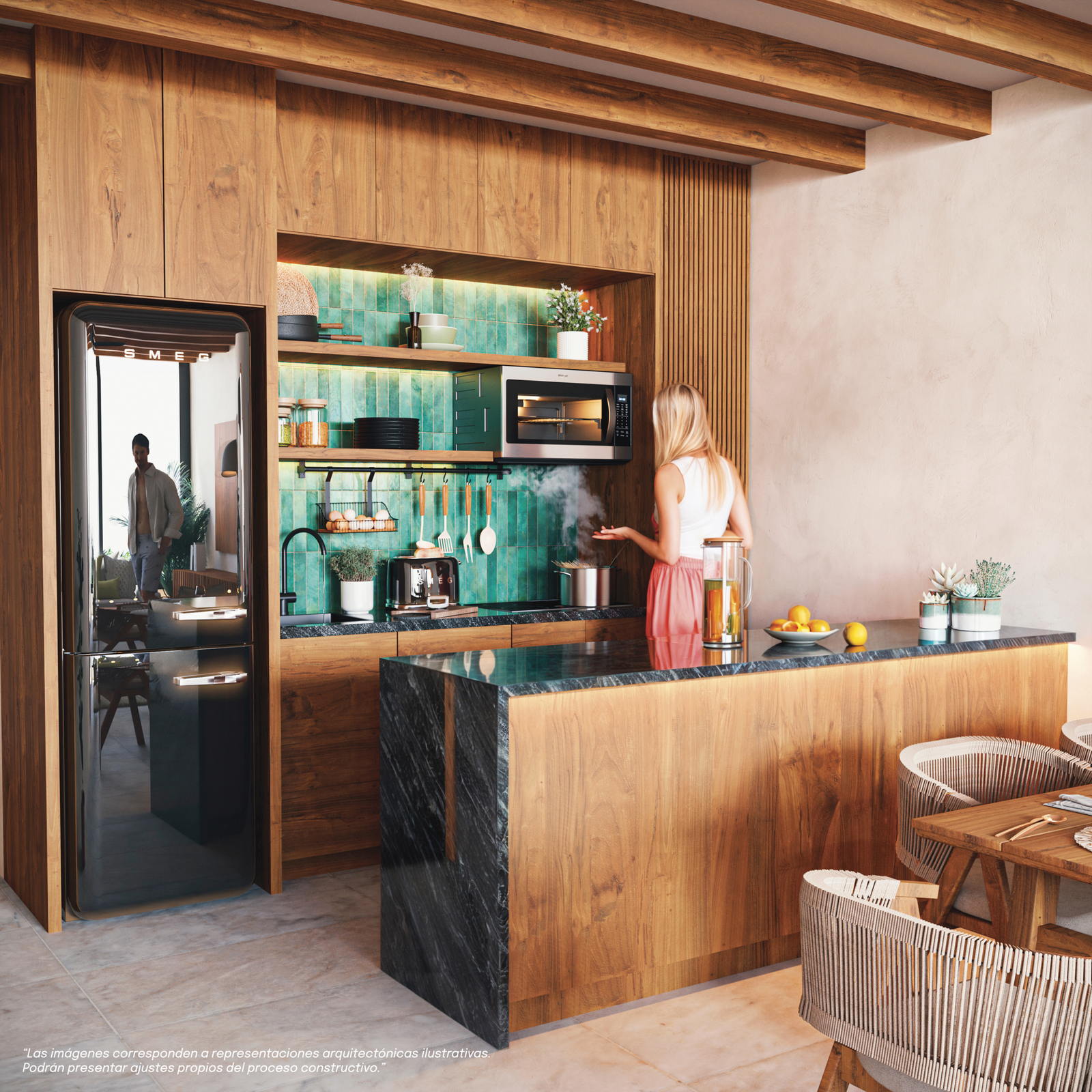 Cocina de la residencia Raíz de una recámara en HIMÁ Tulum. Descubrir tipologías.