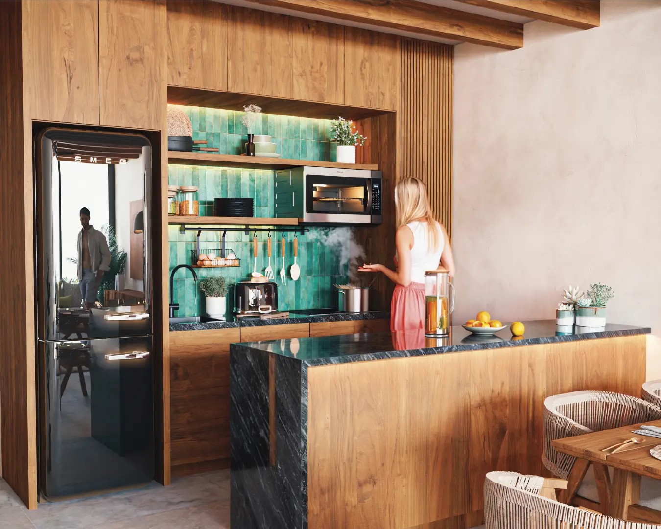 Cocina de la residencia Raíz de una recámara en HIMÁ Tulum. Descubrir tipologías.